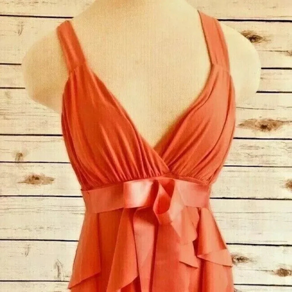 FOREVER Women Sleeveless Above the Knee Length Ruffle Layer Coral Dress Medium - Picture 1 of 11